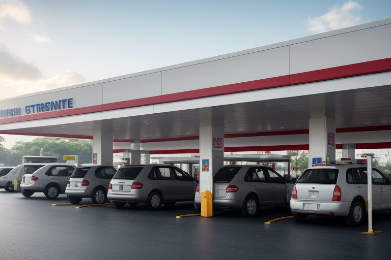 Drivers line up at a busy gas station in Manila as fuel prices increase